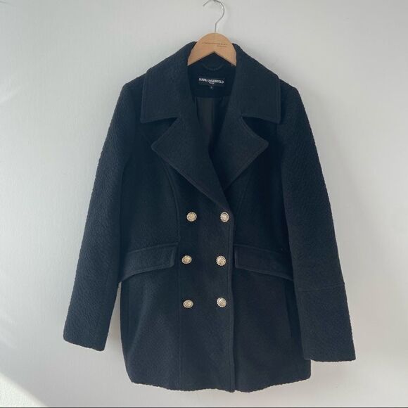 Karl Lagerfeld Navy Wool Pea Coat Size Medium - Picture 1 of 6